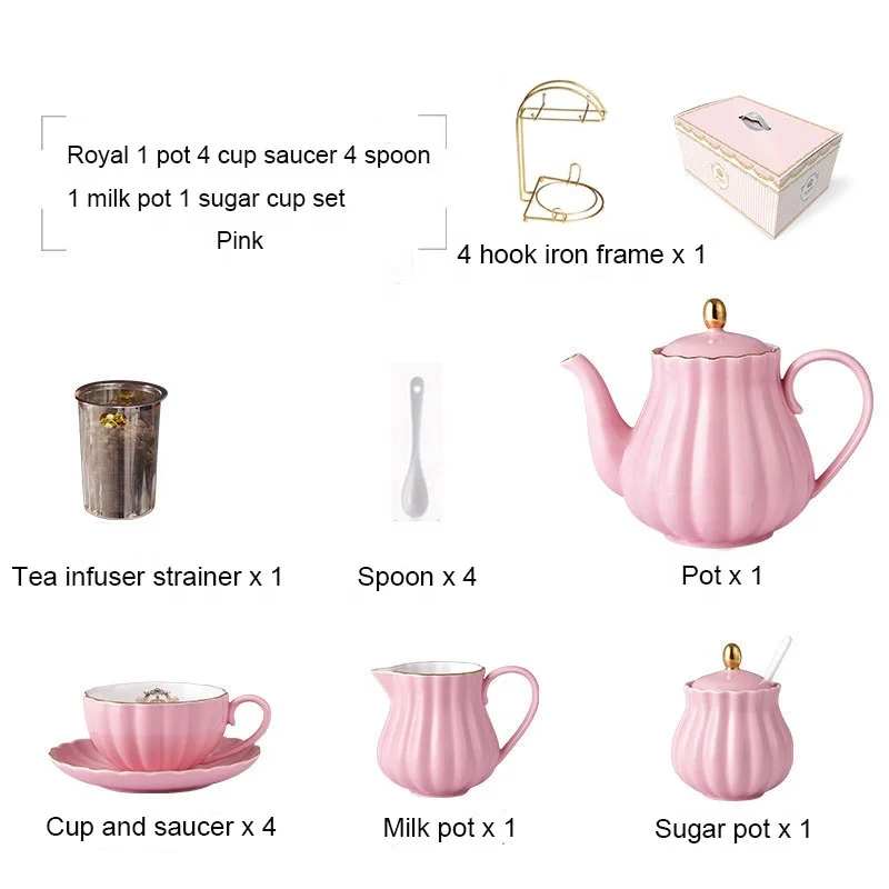 Phnom Penh Teacup Kit British Style Coffee Cup Set Pink Ceramic Tea Cup Set