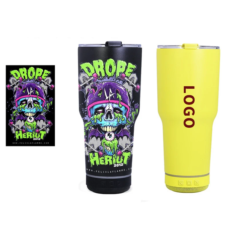 IPX6 Waterproof  30oz  stainless steel water bottle handsfree wireless speaker tumbler cup