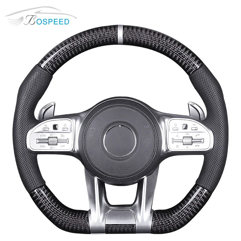 Carbon Fiber Steering Wheel for Mercedes Benz AMG with Perforated Leather for W212 C43 C S Class Glossy Black