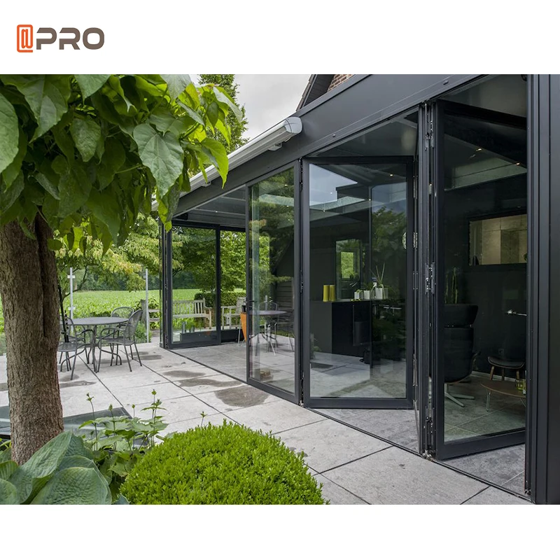 APRO Commercial Aluminium Lowes Bi Fold Door Double Glass Sliding Folding Door For Entrance Shopfront