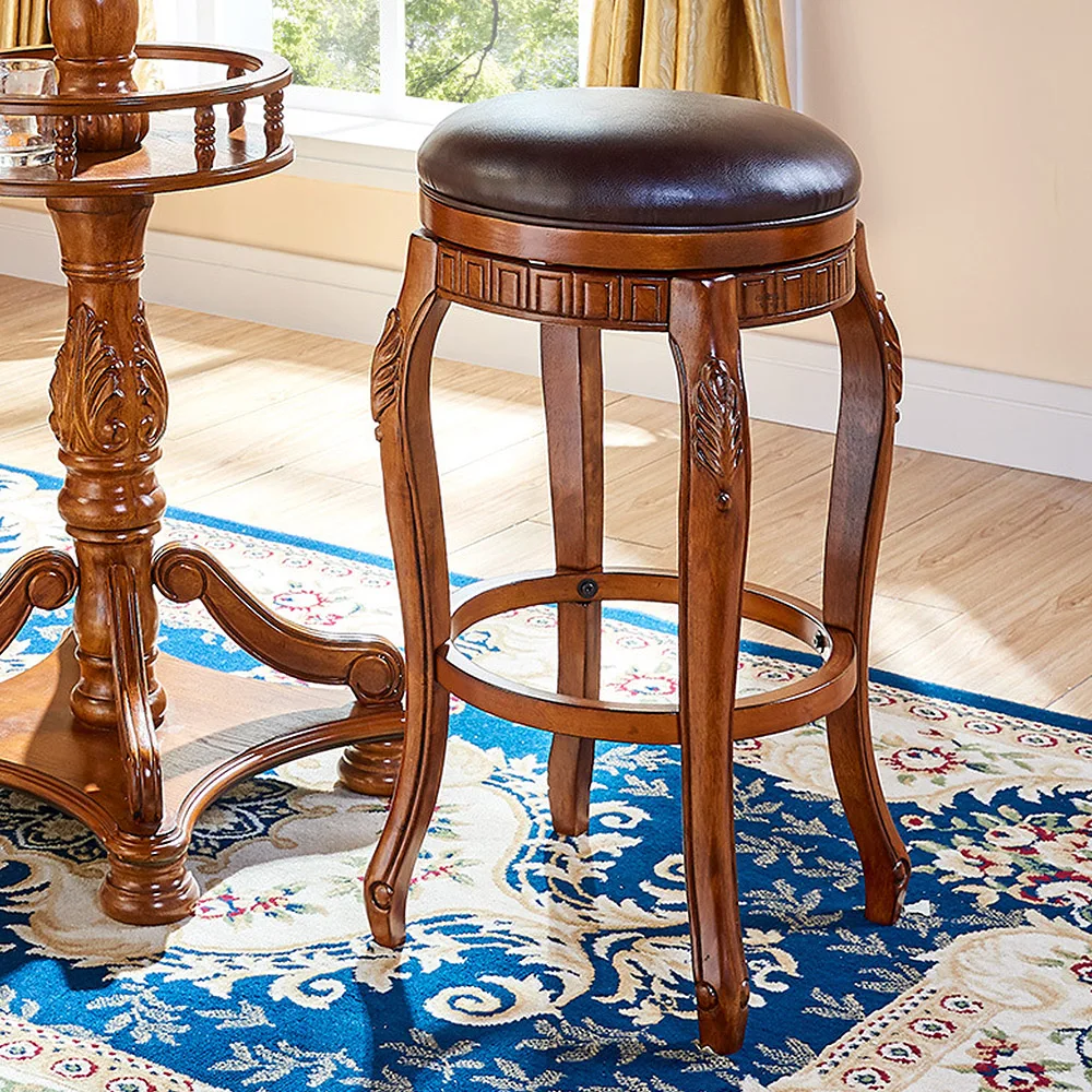 
Family bar stool American vintage bar chair European solid wood bar stool 