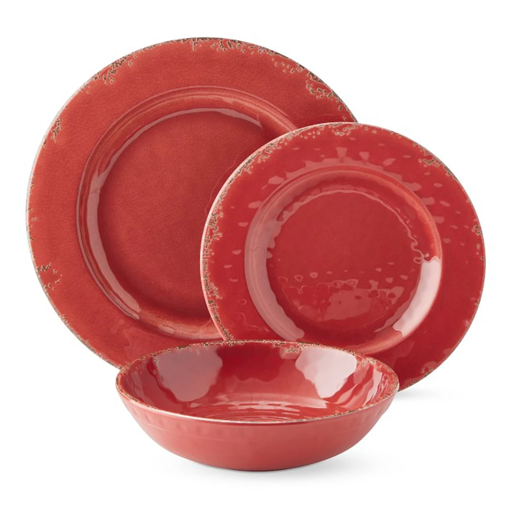 
16 Piece Crack Design Plate & Bowl Dinnerware Set Accent Plates and All Purpose Bowls Mugs Melamine Dinnerware Set 