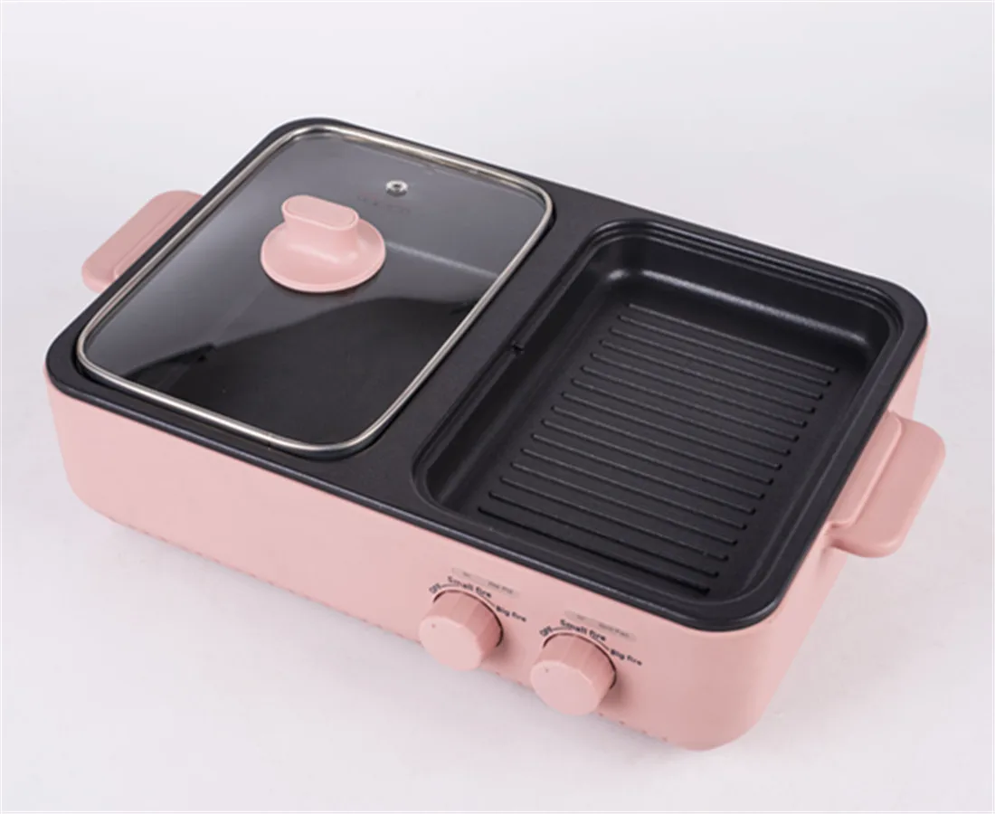 
2 in 1 Non-stick surface electric cooker Smokeless mini bbq grill and hotpot equipment 