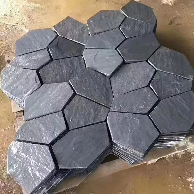 Natural Black Culture Stone Rusty Slate Irregular Courtyard Garden Square Paving Stone Outdoor Ice Crack Crushed Tile