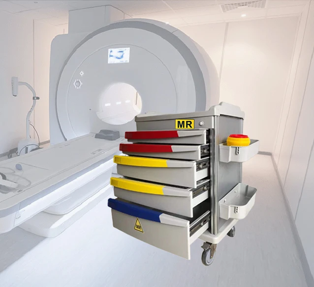 Медицинская тележка совместимая с MRI пятью ящиками для сканера 1 5 T и 3 0 MR