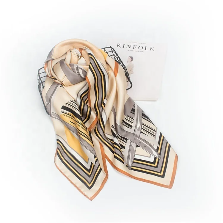 2020 Spring Custom Screen Printed 100 Pure Twill Silk Scarf Square Neck Scarves For Lady