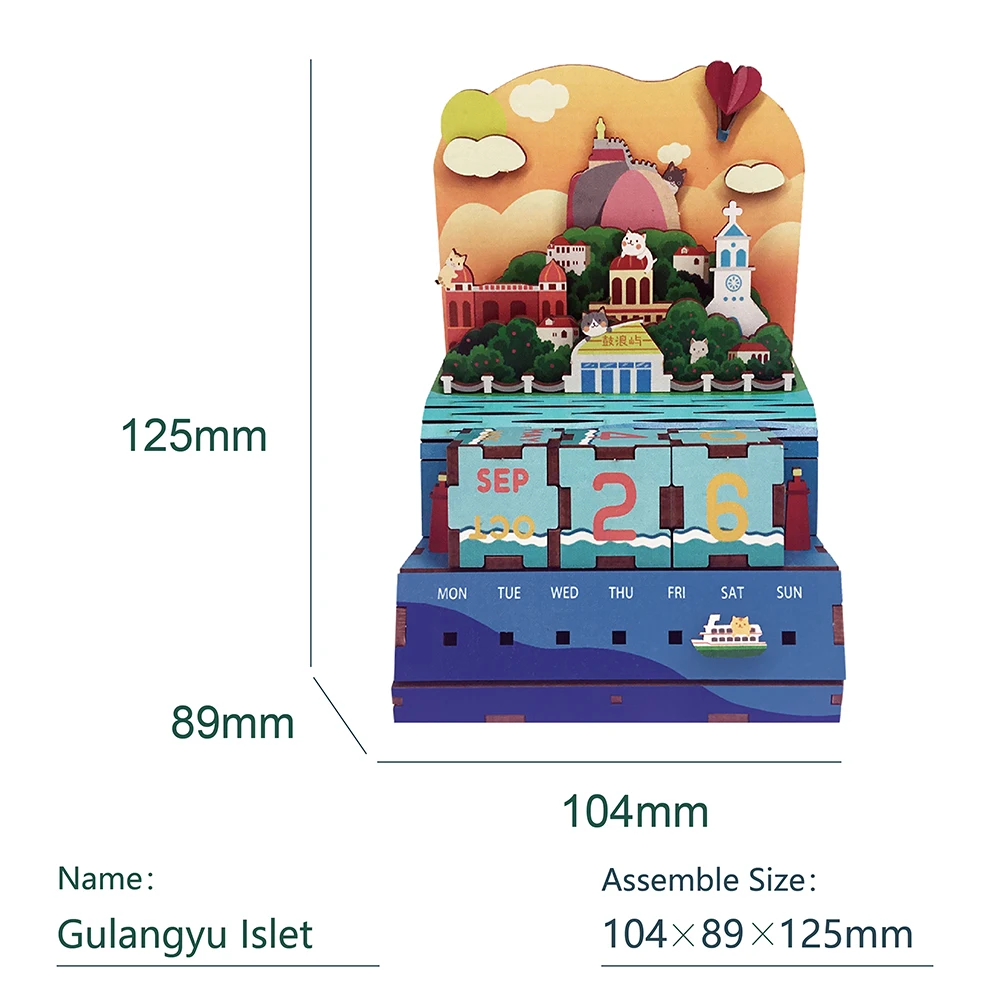 Tonecheer Gulangyu Islet Calendar Wood Jigsaw Unique Gift  Desk Kids Calendar Stand Wooden Perpetual Calendar 2023