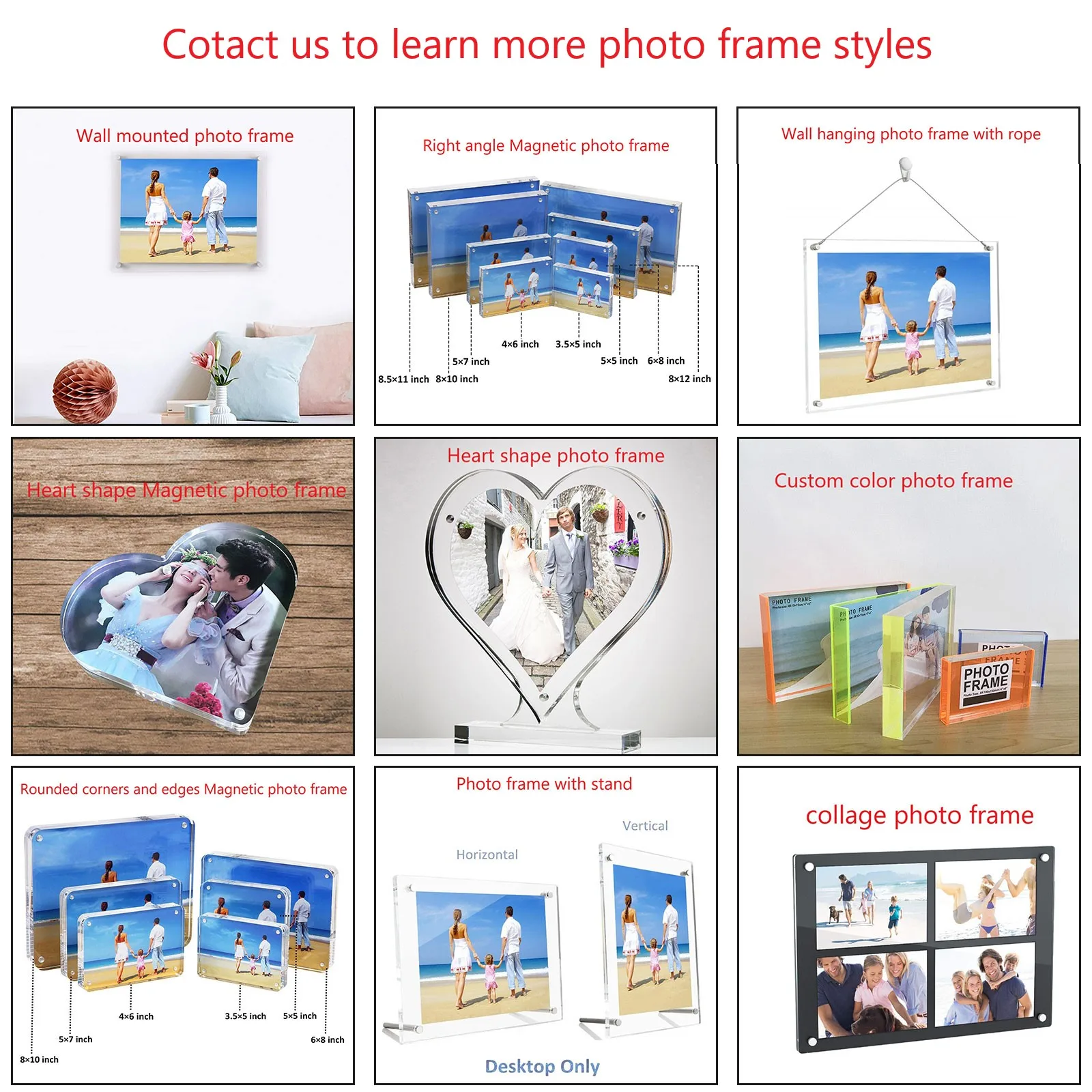 Acrylic Photo Frames with magnetic 3.5x5 Rounded angle picture Frame
