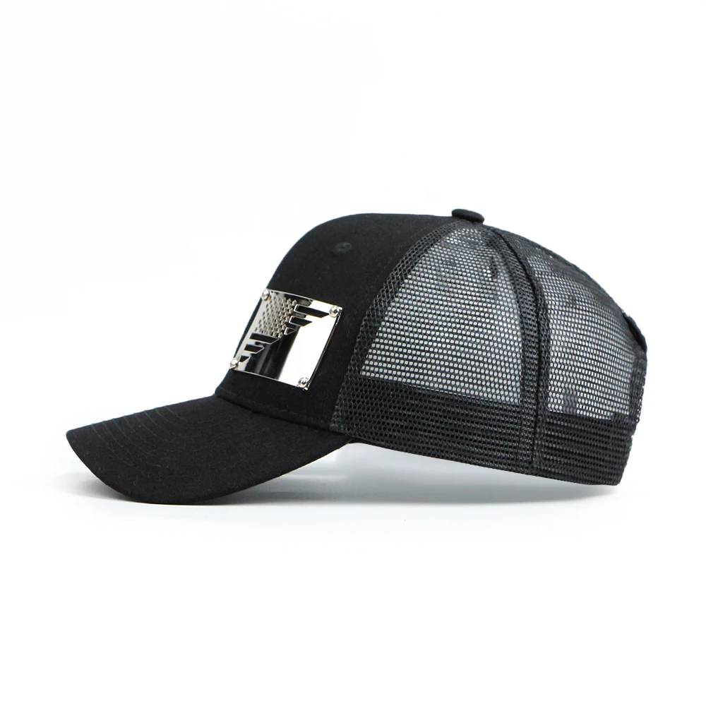 Wholesale Custom DIY Iron Logo Piece 6 Panel Trucker Cap Black Sports Caps Richardson 115 Mesh Trucker Hat