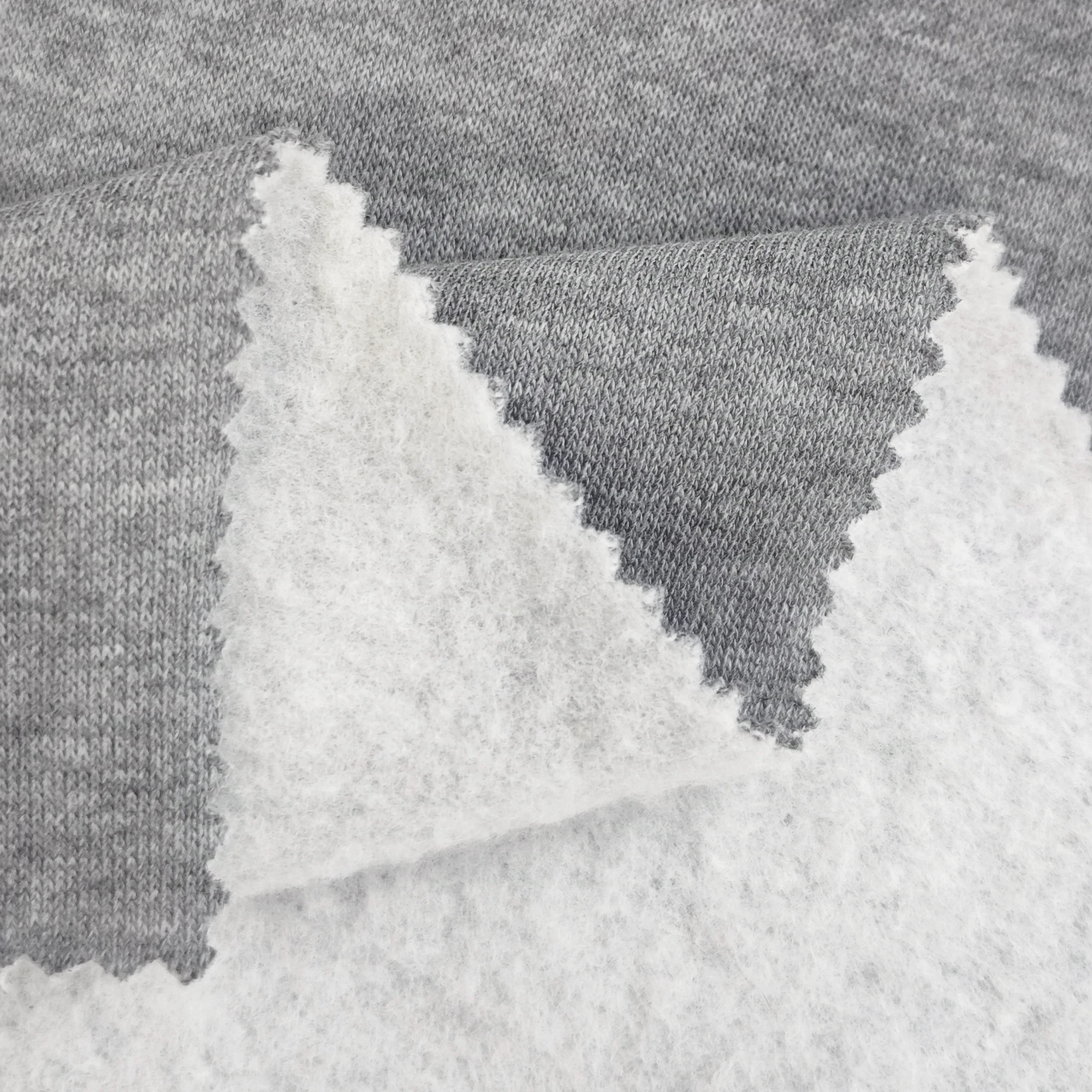Custom Wholesale 265gsm Hemp Gray Single Side Brushed TC Polyester Cotton Melange French Terry Fleece Fabric For Hoodies