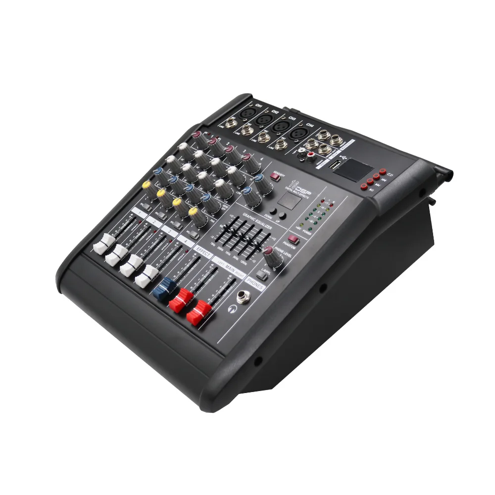 4 channel sound console powered audio mixer interface with recording system 2 wireless microphone