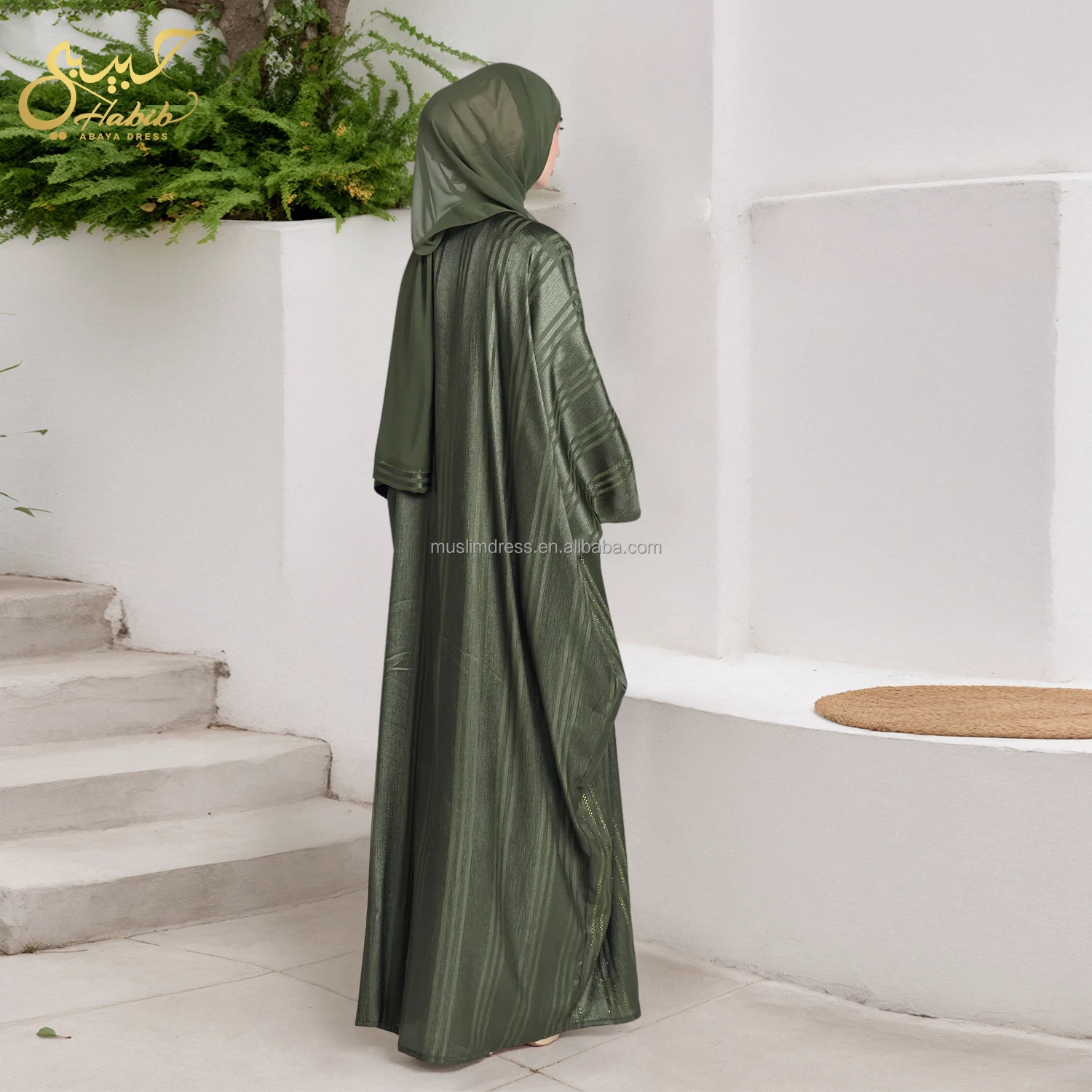 Habib garden green декорированный открытый фараша оптовая продажа на заказ блеск абайский мусульманский Дубай хиджаб Исламская одежда