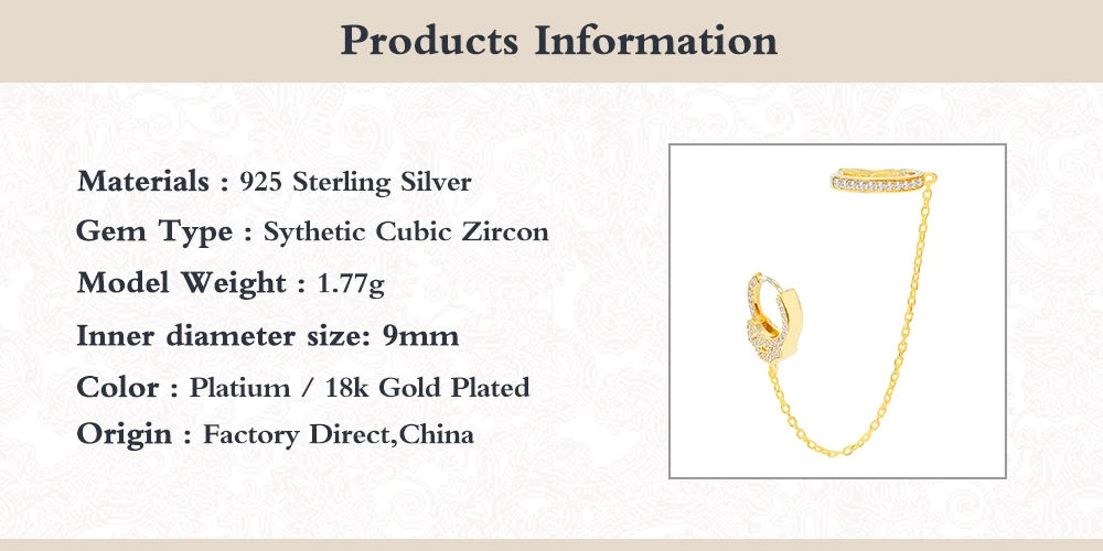 KSRA 925 Sterling Silver Jewelry Clear Stone Handcuffs Hoop Huggie Chain Tassel Earrings For Women