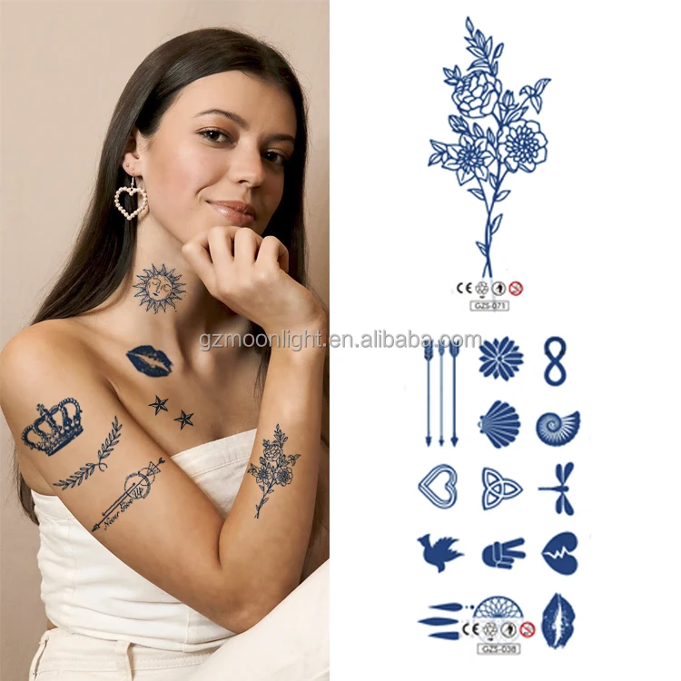 Factory Custom Herbal Skin sticker Safe Long Lasting 15 Days Realistic Dark Blue Semi Permanent Herbal Juice Tattoo
