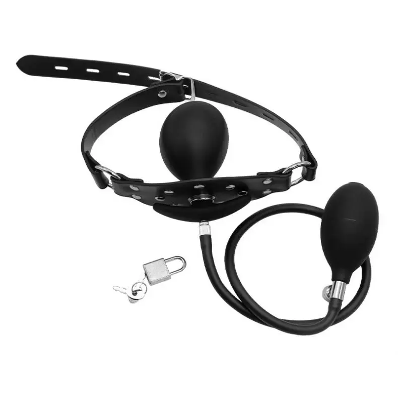 Inflatable Adjustable Ball Mouth Gag with Lock for Oral Bondage Bullet Dildo Mouth Gag SM Restraint Sex Slave Adult Game Couple