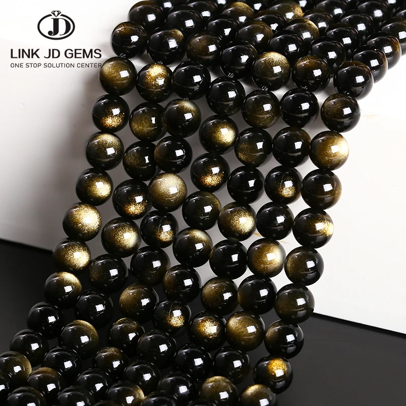 4/6/8/10/12/14/16mm 5A 7A Round Loose Polished Rainbow Black Gemstone Stone Hand Made Ornament Gold Obsidian Beads