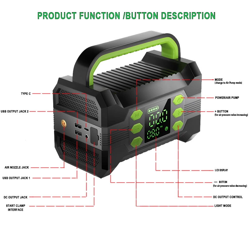 3000A power bank jump start 150PSI jumper starter 12V Car Battery Booster Pack car emergency jump start with air compressor