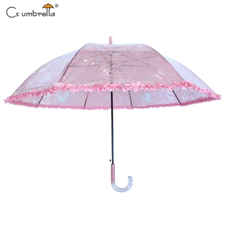YS-1075 High Quality Custom Printing Waterproof  Auto Open And Manual Close Straight Lace And Ruffle Straight POE Umbrella
