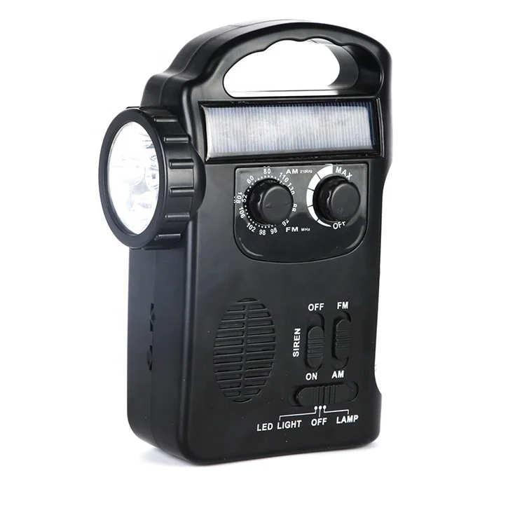 Siren TF Black radios recargables solares portable led flashlight hand crank dynamo torch am fm auto scan radio with light