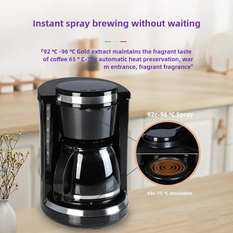 10 Cup Electric Drip Coffee Maker for Home or Hotel Use PP Housing Digital Buttons LCD Display Auto Shut off with Cone Filter