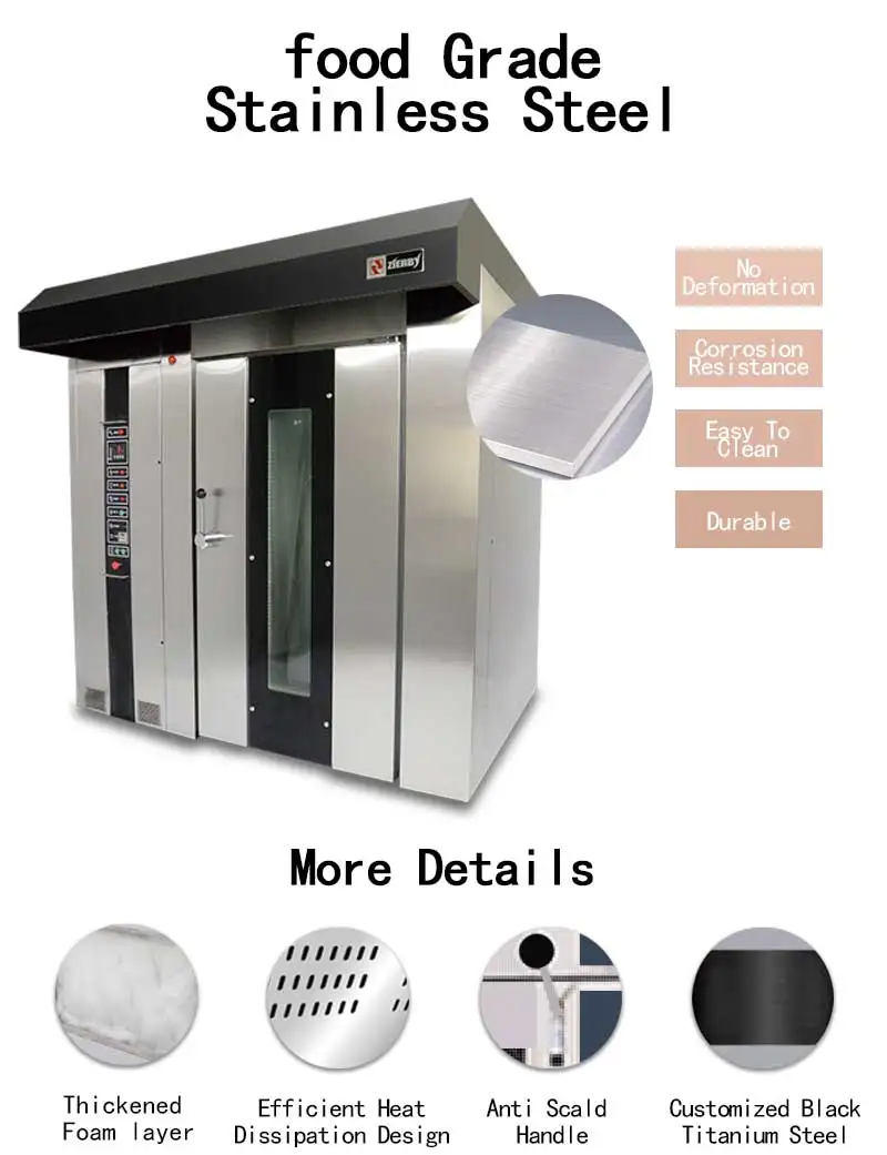 wide type supermarket bakery machine diesel hook lifting 30 tray rack rotary oven