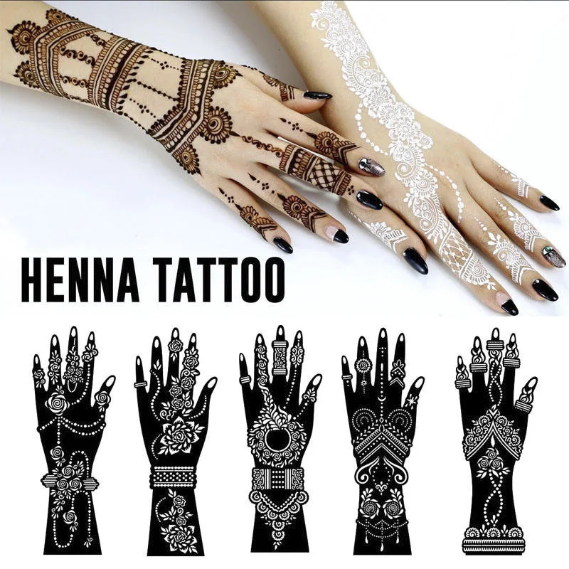 OEM Henna Tattoo Stencils For Wholesale Gorgeous Women Sexy Hand Art Red Henna Lace Hands Tattoo Sticker