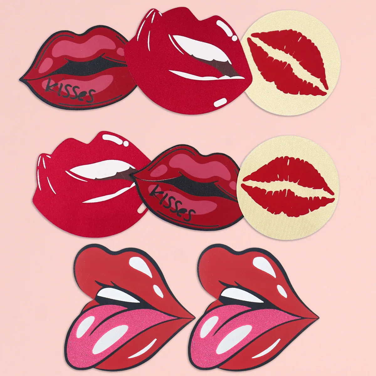 Shiny pink tongue Black red lip print kisses areola patch sexy nipple patch Nipples Cover