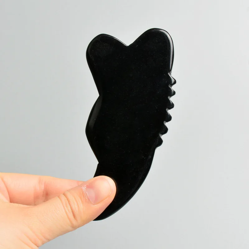 Low Price Promotion 100% Natural Jade Stone Deep Dark Black Obsidian Crystal Gua Sha Scrapper