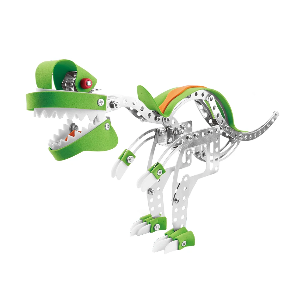 Kids educational building block stem diy metal 3d puzzle dinosaur concept model toy
