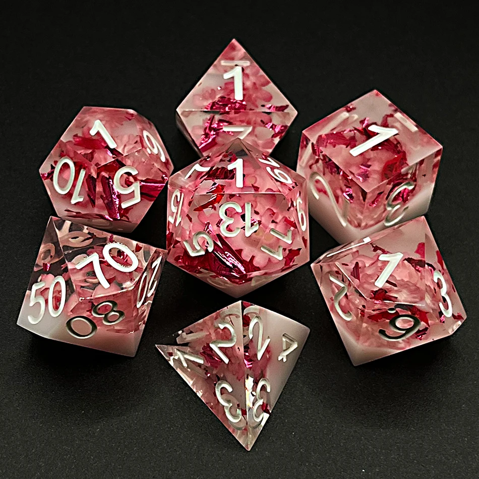 Wholesale High Quality Factory pink flower dnd resin sharp edge dice set