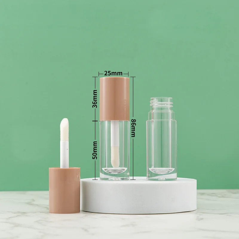 New Arrival Round Plastic Tube Empty Container Large Size Lip Glaze Tube with Big Wand Brush 6ML Lipgloss Tubes for Customize