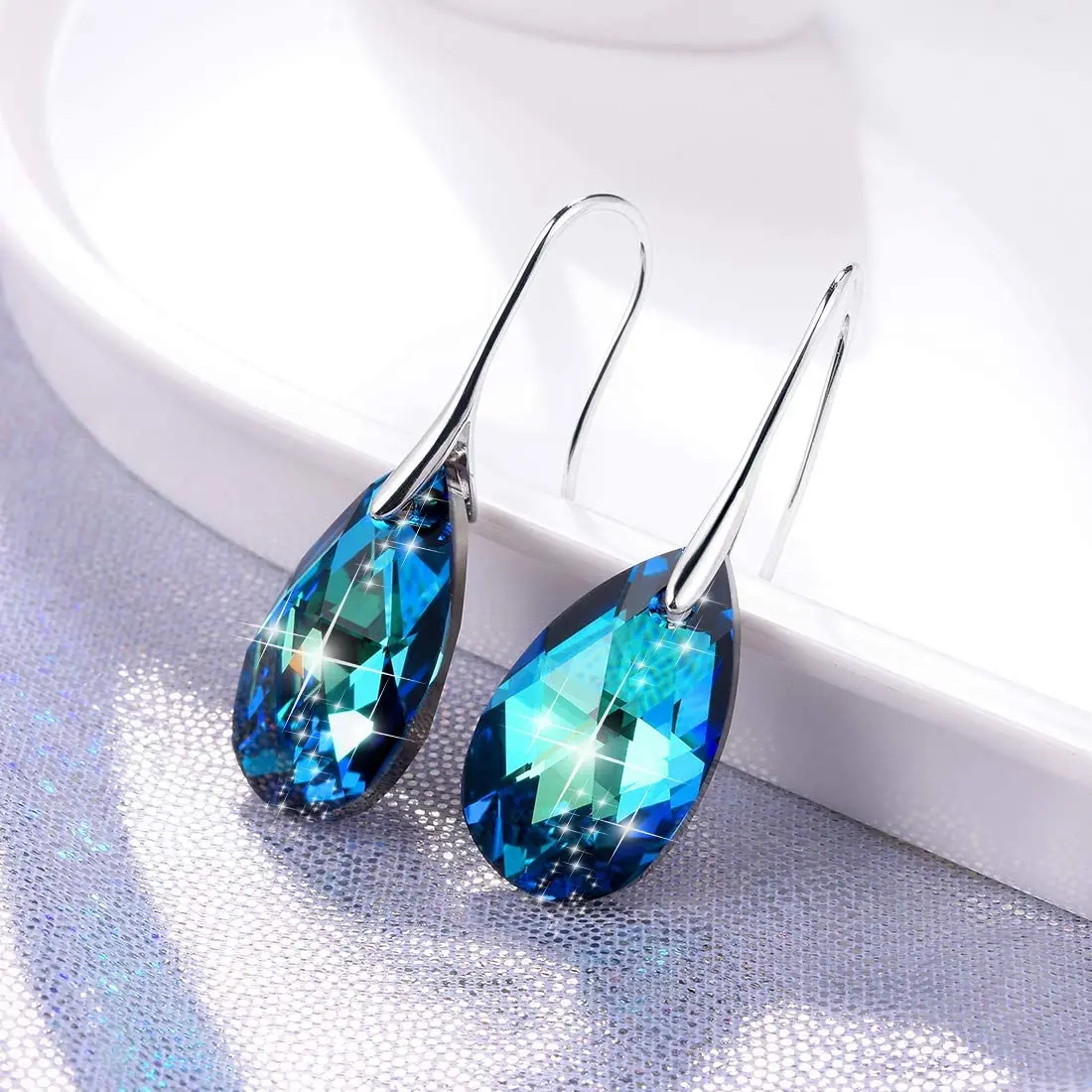 Hermosa Austria  Crystals  Earrings Tears Dangle Hook Earrings 925 Sterling Silver Earrings for Women Jewelry Christmas Gift