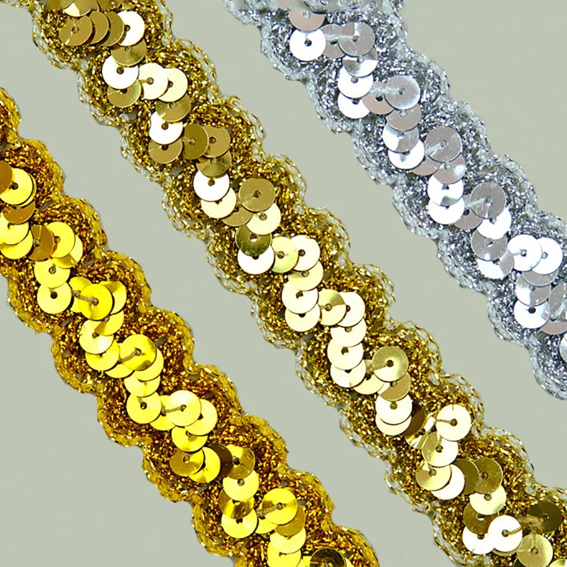 13 m 23mm wide Cheap wholesale metallic wavy lace ribbon S-shaped ethnic gimp trim costume sequined braided gota lace trims