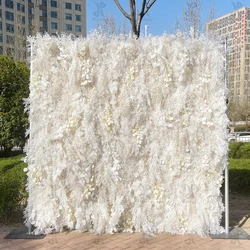 Promise Cheap Decorative Wedding Decor 3D White Artificial Roll Up Pampas Grass Flower Wall Panel Backdrop