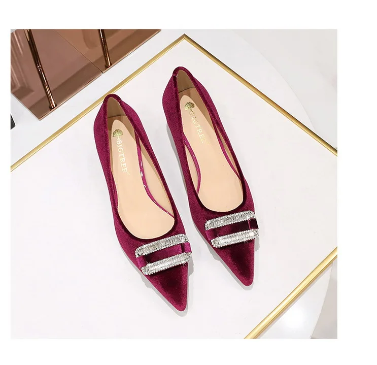 Pointed Toe Rhinestone Buckle Suede Simple generous Elegant 4.5 CM kitten Low Heeled pumps for women&Middle aged mother