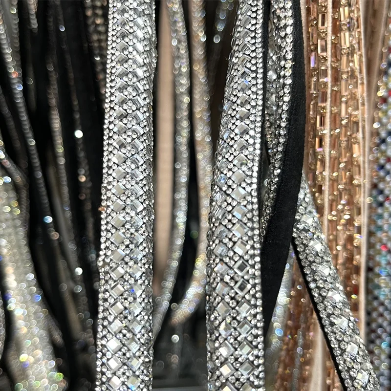 R009 Factory supply rhinestone strips shoes decoration crystal rope cord for sandals