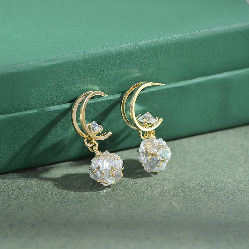 ED87492 Korean fancy earrings for party girls fashion gold plated women jewelry crystal ball drop stud earrings