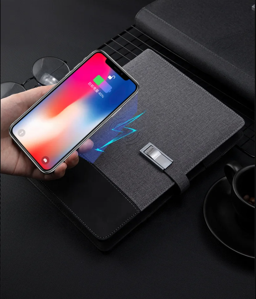 office supplies planner 2021 custom unique USB Wireless Charger Notebook leather hardcover journals notebook dairy