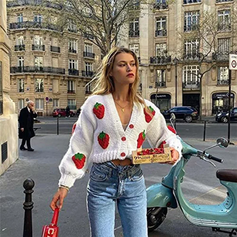 Custom Cute Oversized Jumper Pullover Top Aesthetic Clothes Women Button Down Sweater V Neck Cable Knit Crop Cardigan