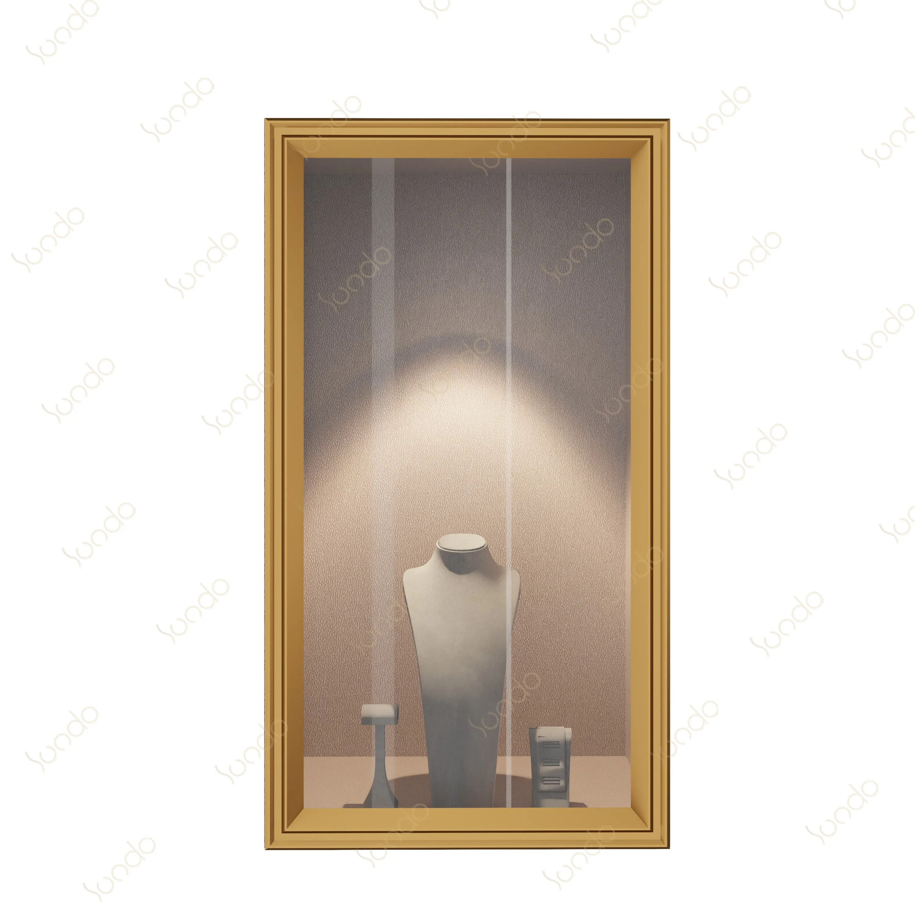 Luxury modern metal custom logo  gold silver Glass wall jewelry showcase display cabinet Counter for jewelry shop decoration