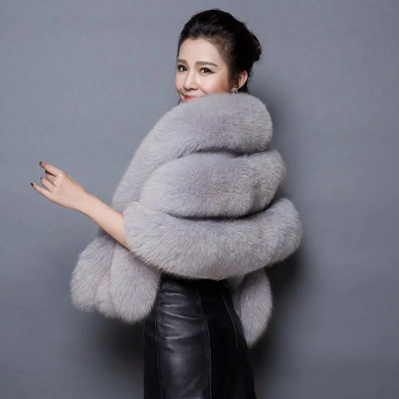 Wholesale Winter Warm Fox Fur Poncho Faux Fur Shawl Luxury Scarves For Women