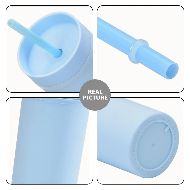 Custom Logo 16oz Plastic Tumbler Mug BPA Free Double Wall Colorful Plastic Cup With Lid and Straw