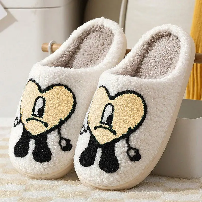 2025 Women House Slippers bad bunny Soft Plush Winter Indoor Fluffy fur slides sandal shoes