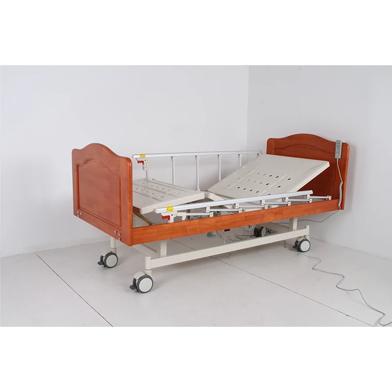 Factory Price Medical Furniture with 3 Motors for Sale, 3 Function Hospital Electric Medical Bed with Wood Head-Foot Board