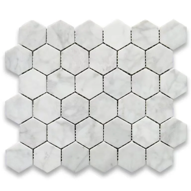 Bathroom Kitchen backsplash Wall Flooring Interior natural marble Carrara white hexagonal Mosaic