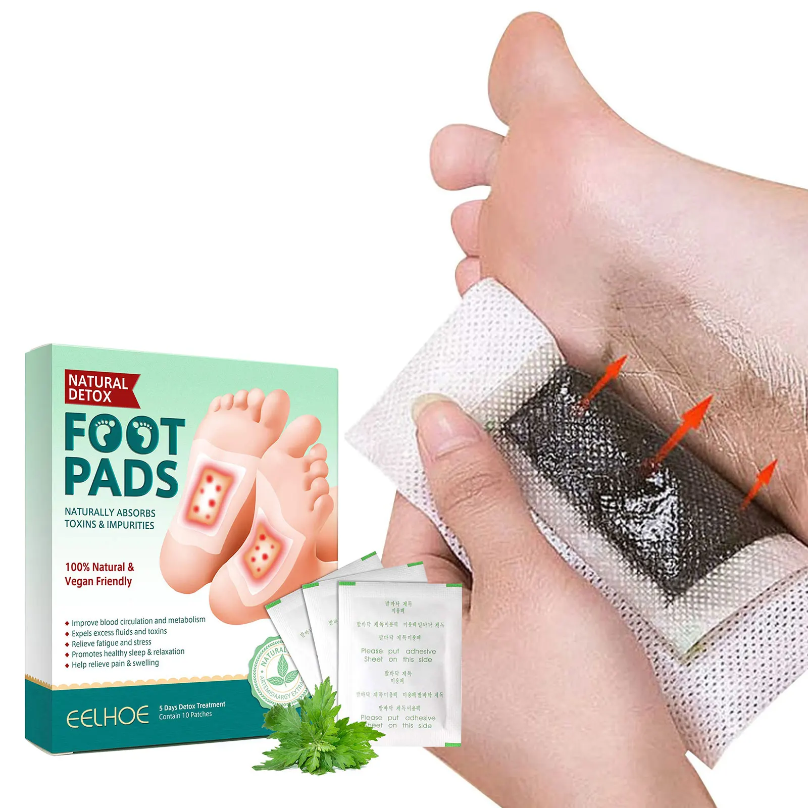 eelhoe OEM ODM Wormwood foot patch relaxes body and mind Repel cold dampness helps sleep relieve stress nourish body clear face
