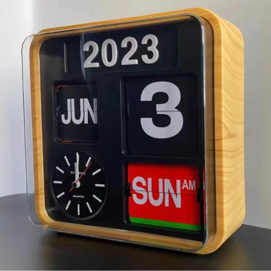 Modern Page Turning Desk Flip Clock Square Multifunction Auto Flip Calendar Luxury Square Acrylic Wall Clock