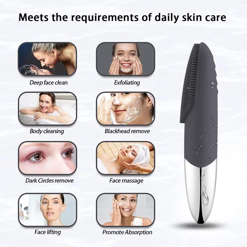USB Rechargeable Electric Sonic Facial Cleansing Brush Silicone Facial Cleansing Brush For Deep Cleansing Blackhead Remover