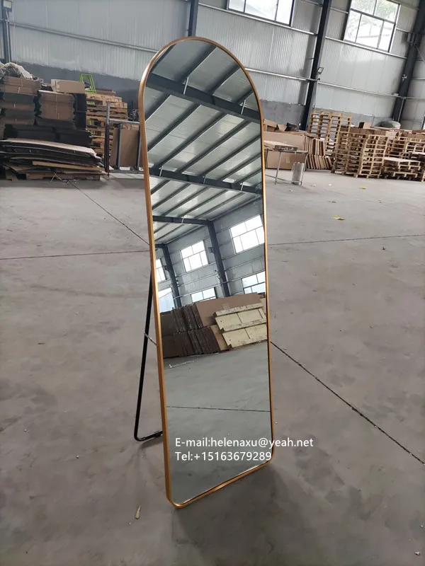 Custom Modern Arch Gold Black Metal frame body Dressing Full length Floor Standing Mirror for sale