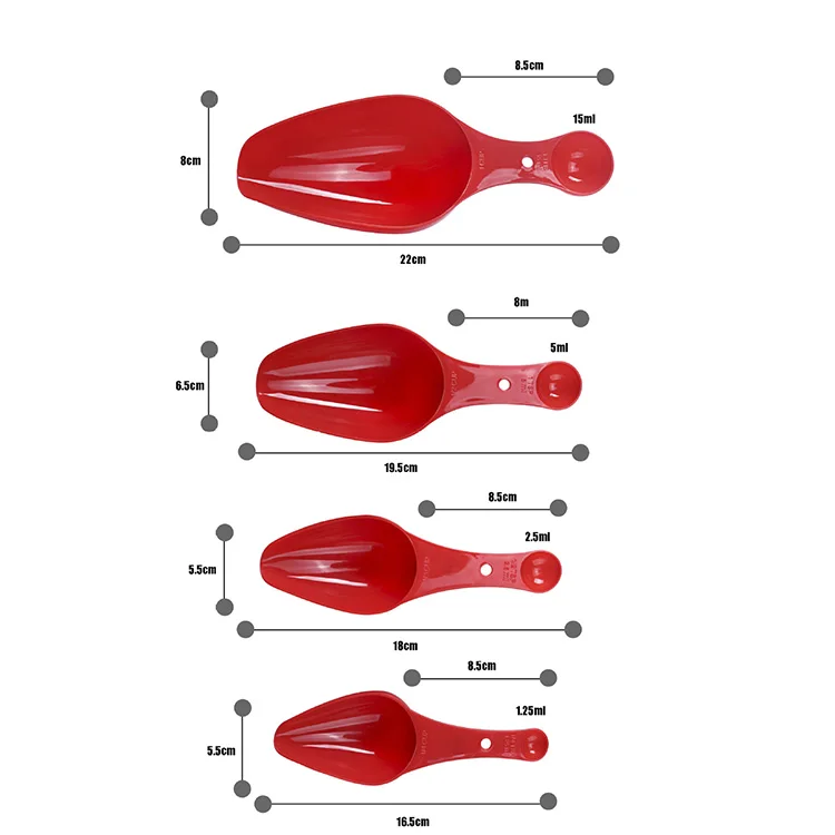 China Factory 4 Piece Ice scraper Flour Shovel Double Side Scoop Plastic Baking Scale Measuring Spoon